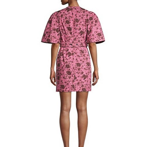 Ganni Floral Print Cotton Poplin Wrap Mini Dress Fits US sz 2-4, tag sz 38 (DE) - Picture 3 of 13